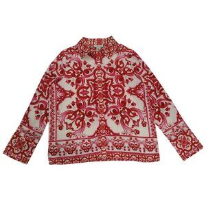 Rachel Zoe Womens Baroque Print Long Sleeve Blouse Size M Red & White. NWT.